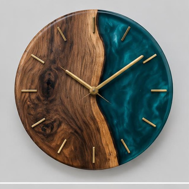 Walnut Ocean Resin Wall Clock