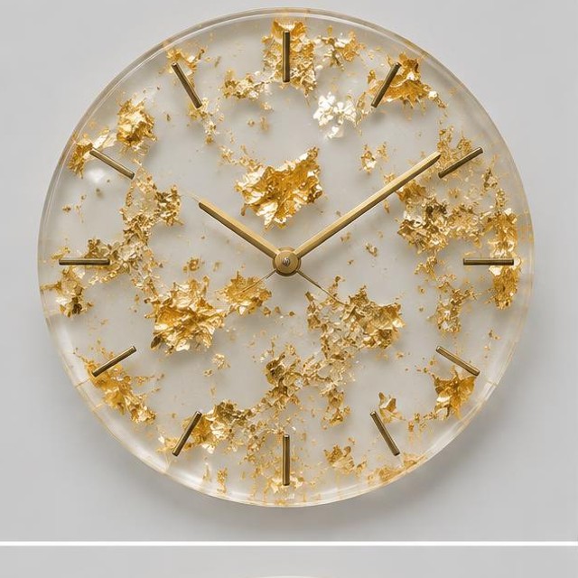 Floating Gold Leaf Resin Wall Clock