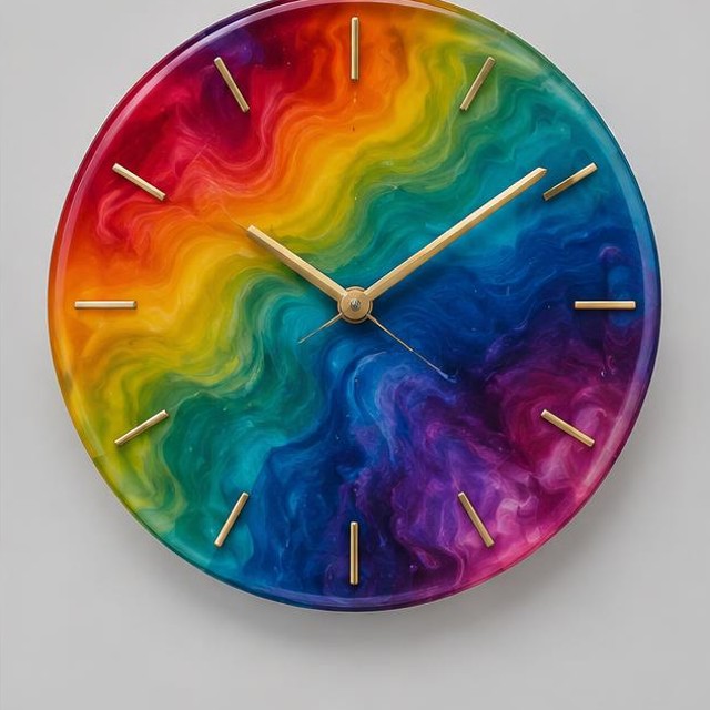 Rainbow Pour Resin Wall Clock