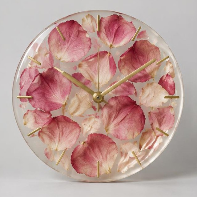 Pink Rose Resin Wall Clock