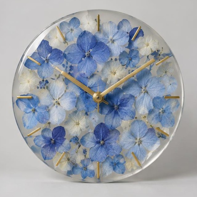Blue Hydrangea Resin Wall Clock