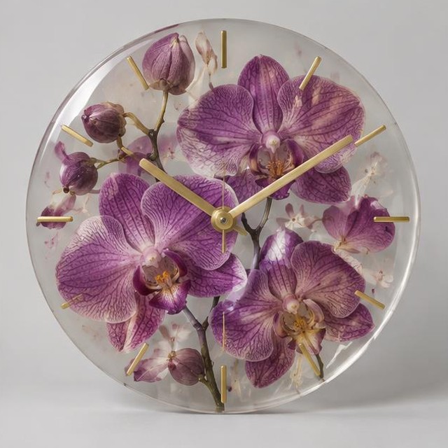 Purple Orchid Resin Wall Clock