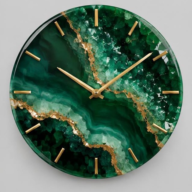 Emerald Geode Resin Wall Clock