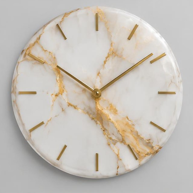White Gold Marble Resin Wall Clock