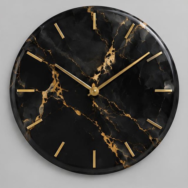 Black Gold Marble Resin Wall Clock
