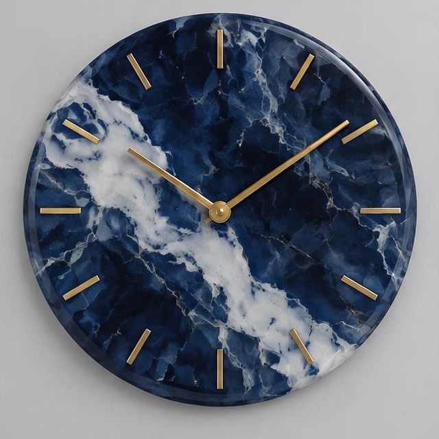 Navy Marble Resin Wall Clock