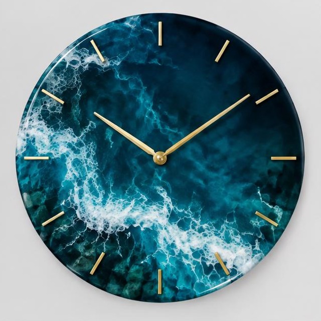 Deep Teal Wave Resin Wall Clock